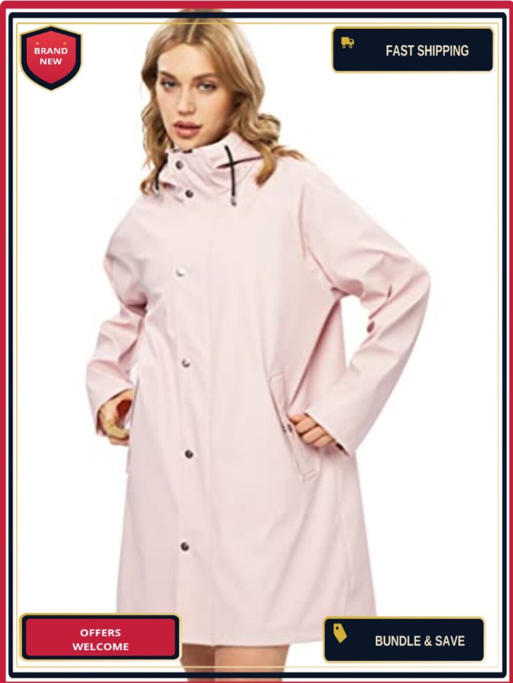 Waterproof Long Raincoat with Hooded Trench Design for Women - Picture 1 of 6